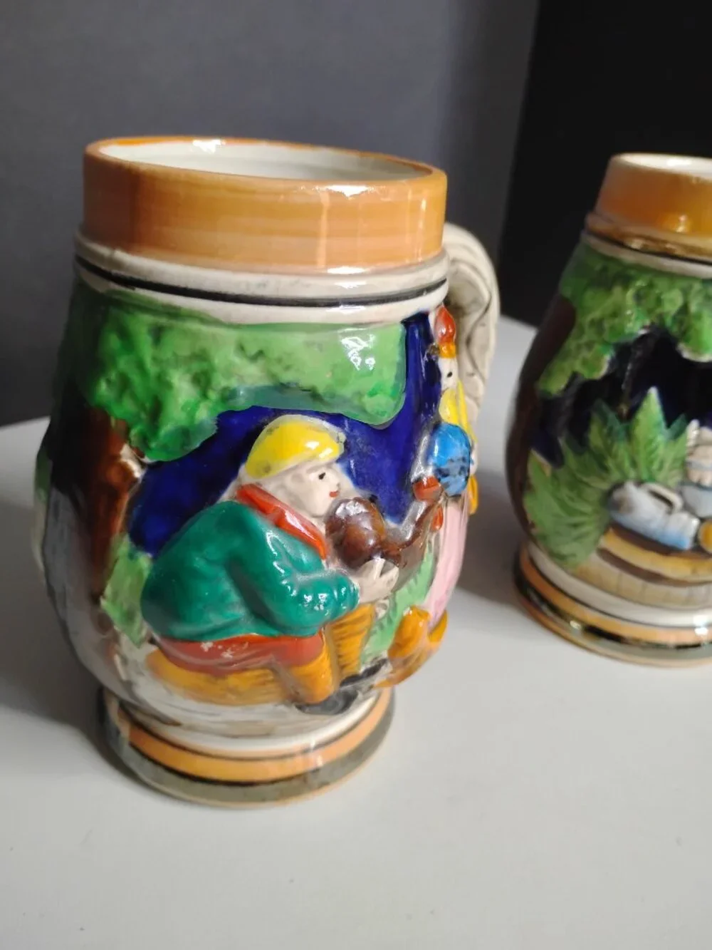 Vintage 3D German Beer Stein Tavern Mugs Set of 2